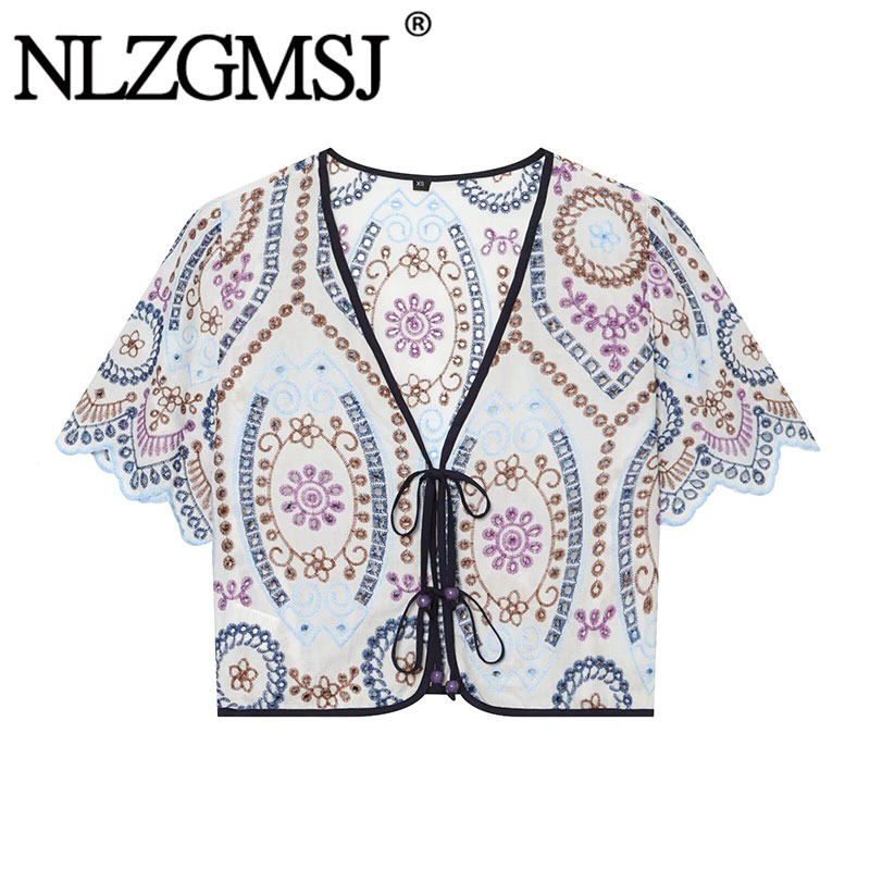 Sewing V - Nlzgmsj 2026 Zomer Vrouwen Geborduurde Blouse