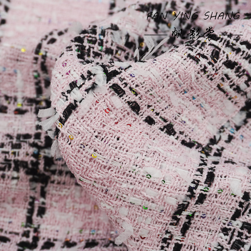 Sewing Tweed Fabric - Roze klassieke grote geruite gekleurde pailletten