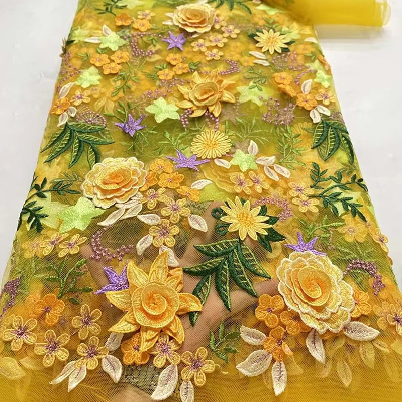 Textile And Sewing Supply - 90x130cm 3D Bloemig Geborduurde Tule Kant