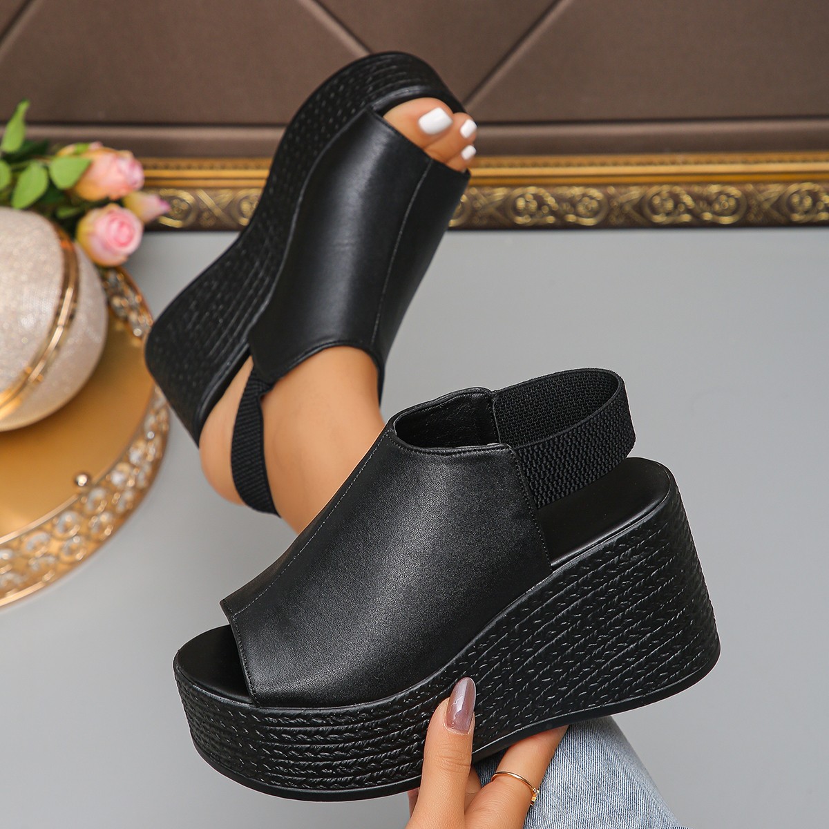 Elastic Waistband Roll - Vrouwen Sandalen Hoge Kwaliteit Zomer Lederen