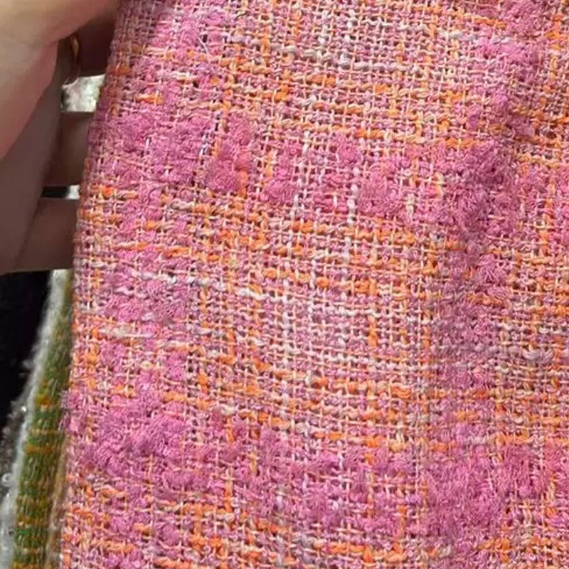 Sewing Tweed - Roze en oranje traliewerk met lint,