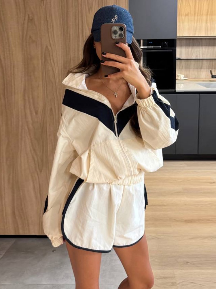 Sewing Jackets - Contrast Shorts Tweedelige Set Dames Losse