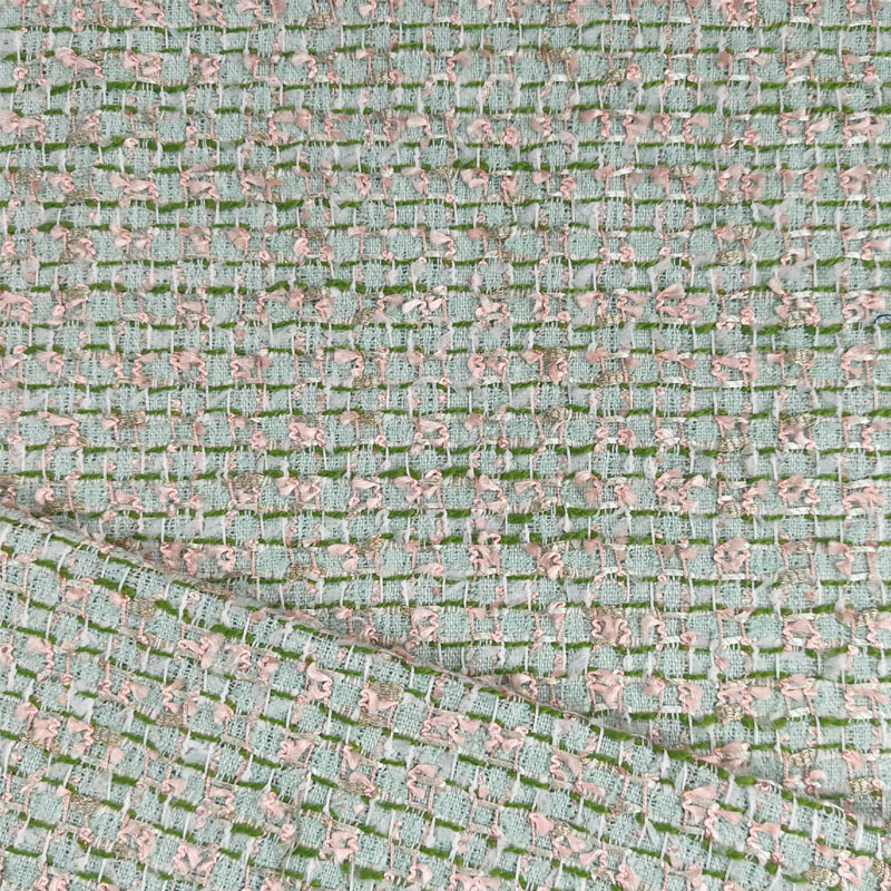 Sewing Tweed - Groen/Rood Lint Garengeverfd Gevlochten Tweed Stof