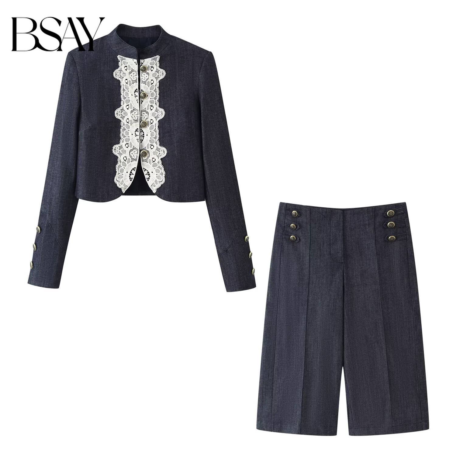 Sewing Jackets - BSAY 2026 Dames Elegante Mandarijnkraag Kant