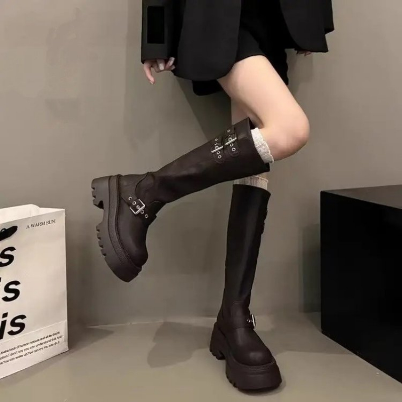 Dames chunky platform kniehoge - Elastic Waistband Roll recensie en prijs